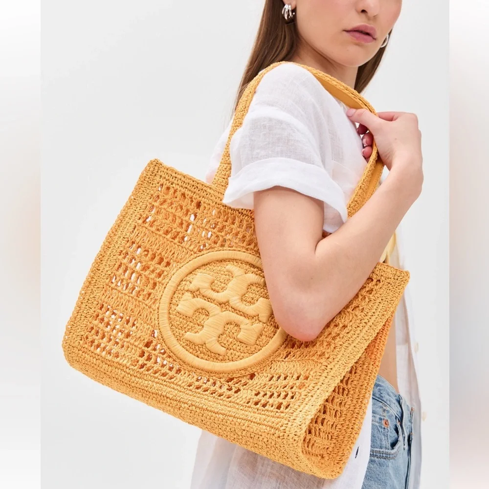 Tory Burch Hand Crochet Small Tote In Peachy